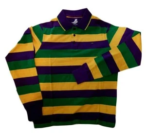 Adult 3X XXXL Mardi Gras Rugby Stripe Purple Green Yellow Long Slv Shirt - Picture 1 of 1