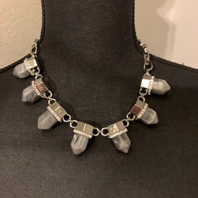 EN ESTILO JCM SN GRIS RESINA PIEDRAS TONO PLATA COLLAR GARGANTILLA 18 PULGADAS LARGO Foto 1 de 4