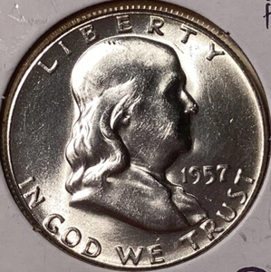 1957 Franklin Half Dollar, Full Bell Lines - Picture 1 of 2