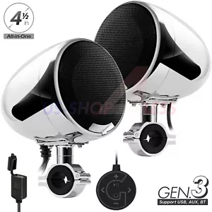 600W AMP Bluetooth Waterproof Motorcycle Stereo Speakers Audio System USB Chrome - Picture 1 of 9