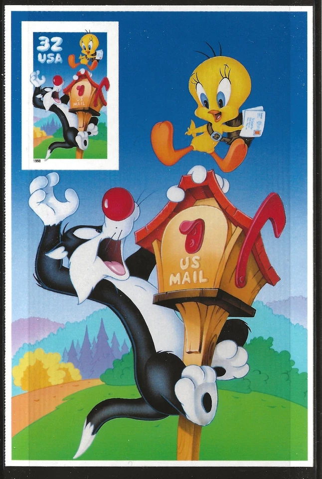 US Scott #3205c, Souvenir Sheet 1998 Sylvester & Tweety 32c VF MNH - Image 1 of 1