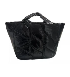 VINCE CAMUTO LEESA TOTE SHOULDER BAG PURSE BLACK PUFFY NYLON (D47) - Picture 1 of 8