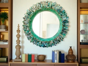 24" Custom Agate Mirror Natural Stone Frame Mirror for Luxury Interior Bath Deco - Picture 1 of 8