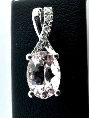  ¡Pendientes de morganita natural y diamantes naturales de 0,05 CTW! ¡Oro Blanco 14K! Foto 1 de 4