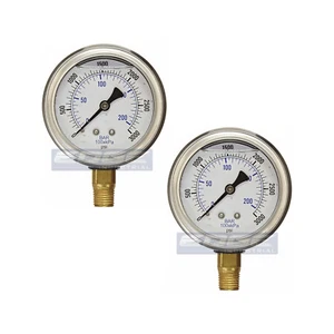 2 PACK LIQUID FILLED PRESSURE GAUGE 0-3,000 PSI, 2.5" FACE, 1/4" LOWER MOUNT - Picture 1 of 5