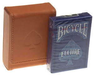 Bicycle Euchre Spielkarten 2 Decks hellbraun Leder Aufbewahrungsbox Reise Geschenk - Bild 1 von 7