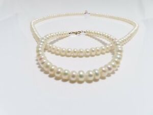 10K Yellow Gold Culture Pearl Necklace and Bracelet Set 5mm