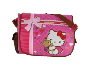 Hello Kitty Holding Bear Patch Large Messenger Style Shoulder Bag, Pink/ Brown - Picture 1 of 1