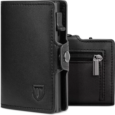 TEEHON Leder Herren Geldbörse Slim Wallet mit Münzfach Kartenhalter RFID Schutz schwarz