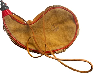 Vintage Spanish Leather Bota Bag, Goatskin Canteen, Rustic Brown, Red Strap - Imagen 1 de 7