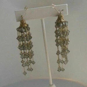 Orecchini pendenti goccia cristallo tono oro lampadario - Foto 1 di 2