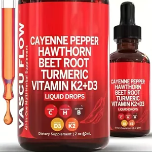 CAYENNE PEPPER, HAWTHORN, BEET ROOT, TURMERIC, VITAMIN K2+D3, ALL-IN-ONE LIQUID - Picture 1 of 14