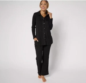Cuddl Duds Set da salotto donna 2 pezzi comfort a costine nero LT A653742 - Foto 1 di 15