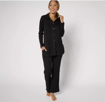 Juego de salón Cuddl Duds para mujer 2 piezas cómodo acanalado negro L alto A653742 Foto 1 de 4