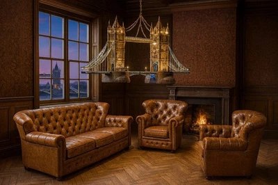 Chesterfield „Thomas Chippendale 3+2+1 oder 3+1+1 Rinder Narben Leder E 1000 - Bild 1 von 4