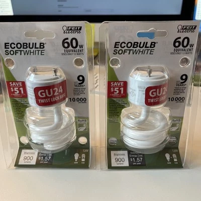 2 Feit Electric ECOBULB Soft White 60 Watt uses 13 W GU24 Twist Lock Base NEW - Image 1 of 2