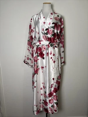 VTG California Dynasty Satin Floral Robe Size Large Sheer Sleeve Romantic Bridal - Image 1 of 4