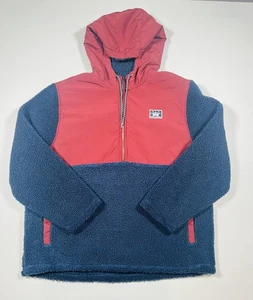 Hurley Pullover Jacket Mens 2XL Red Blue Hooded Sherpa Fleece Outdoor Warm XXL - Picture 1 of 6