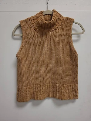 Blusa Erik Stewart feminina malha gola alta sem mangas bronzeada Ramie algodão tamanho G - Imagem 1 de 4