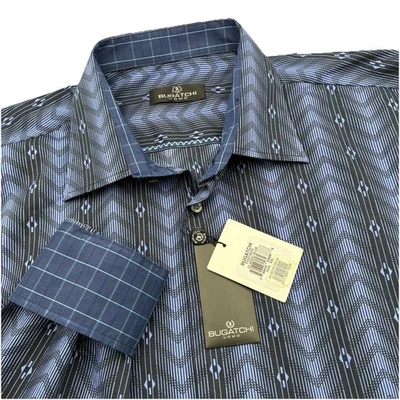 Bugatchi Uomo *NWT* Mens Abstract Chevron Blue Flip-Cuff Long Sleeve Shirt  2XL - Image 1 of 4