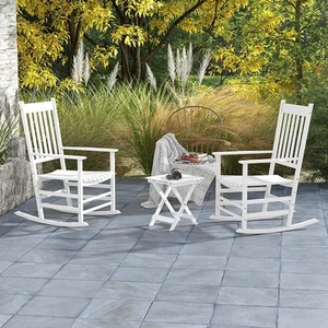 Outsunny Rocking Chair Set w/ Foldable Table, Outdoor Rocker Set, White - Picture 1 of 11