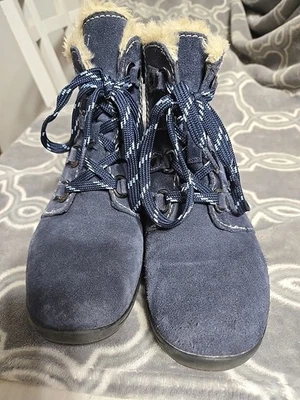 Earth Origins Crowley Suede Leather Ankle Boots Womens 8M Navy Side Zip - Image 1 of 4