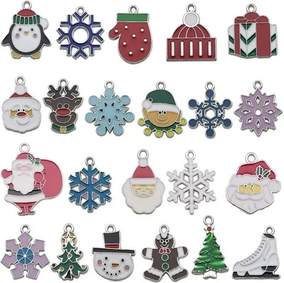 22 piezas dijes de copo de nieve de Navidad esmaltados en plata para hacer joyas hágalo usted mismo collar  Foto 1 de 4