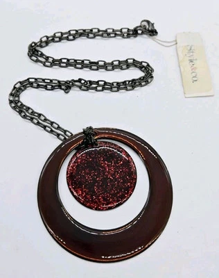 Collar colgante geométrico colgante doble círculo rojo negro brillo 24 pulgadas Foto 1 de 4