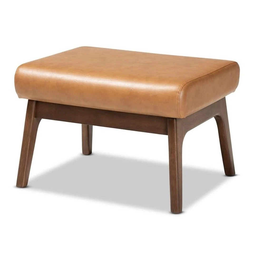 Baxton Studio Bianca Brown Finished Wood and Tan Faux Leather Effect Ottoman - Image 1 of 4