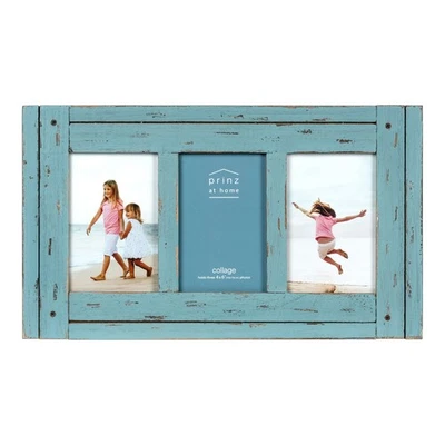 Homestead Blue Three-Picture Frame 4 x 6 Distressed Wood Collage Frame Wooden... - Image 1 of 4