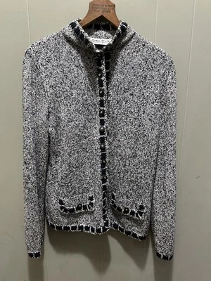 St. John Knit Full Button Down Suit Saks Fifth Avenue Black Gray White Corporate - Image 1 of 4