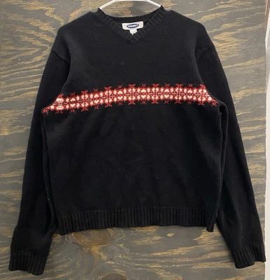 Vintage Y2K Old Navy Lambswool Sweater M Black Red White Fair Isle 2000s - Image 1 of 4