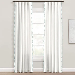 Coastal Chic Scalloped Edge Light Filtering Window Curtain Panels Pair, 52" W... - Picture 1 of 7