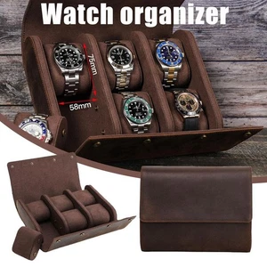 6 Slot Watch Roll Storage Box Genuine Leather Jewelry Watch Display Travel Case⭐ - Picture 1 of 15
