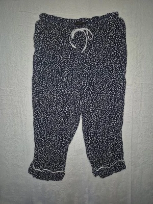 Donna Karan Sleepwear Womens M Navy White Print Cropped Pajama Lounge Pants Cozy - Image 1 of 4