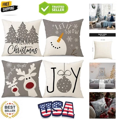 Christmas Pillow Covers 16x16 Set of 4 Christmas Decorations Snowman Deer Tre... - Image 1 of 4