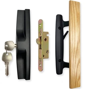 Sliding Patio Door Handle Set With Mortise Lock Key Cylinder And Face Plate Wood - Picture 1 of 7