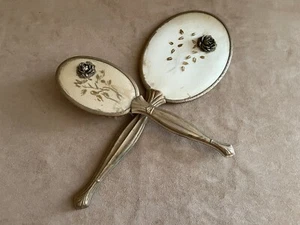 Vintage Brush & hand mirror vanity dresser set celluloid mid century rose flower - Picture 1 of 6