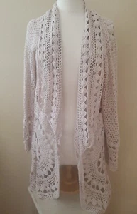 *RARE* FREE PEOPLE Sz LG HARMONY CROCHET CARDI CARDIGAN SWEATER SABLE SAND BEIGE - Picture 1 of 8