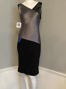 Anne Klein Colorblock Midi Dress Gray Blue Black Size 2 $149 MSRP New NWT - Picture 1 of 15