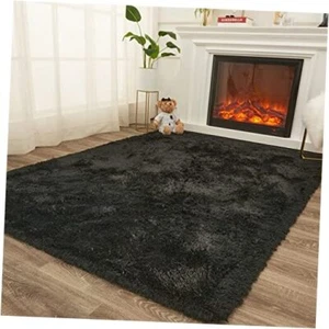 Shag Area Rugs for Living Room, 8X10 Large Fluffy Clearance 8 x 10 Feet Black - Picture 1 of 7