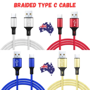 2x Braided USB C Type C to USB A Charger Cable Charging Data Cord Android Apple - Picture 1 of 16
