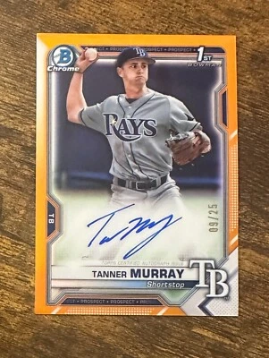 2021 Bowman Chrome Prospect Auto Orange Refractors Tanner Murray /25 RC X14194 - Image 1 of 2