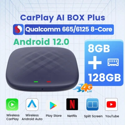 for CarPlay Ai TV Box Android12 8+128GB QCM 8-Core Wireless Built-in for Youtube - Image 1 of 4