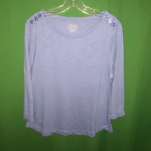 0440) NWOT CHICO'S sz 1 pullover tee top blue cotton 3/4 sleeve new 1 - Picture 1 of 8