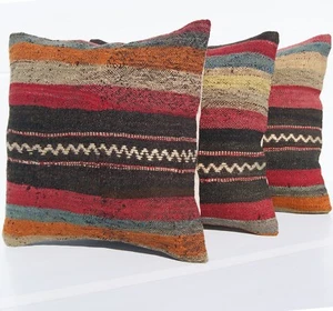 TURKISH KILIM RUG PILLOW COVERS 16" SQUARE WOOL HAND WOVEN ROME DECOR AREA RUGS - Picture 1 of 4