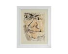 Harry Hilson Signed 1961 Abstract Ink and Watercolor Drawing of a Face