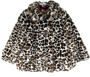 Gymboree Coat Girls White Leopard Print Faux Fur Jacket Peplum Size XS 3 4 Kids - Picture 1 of 12