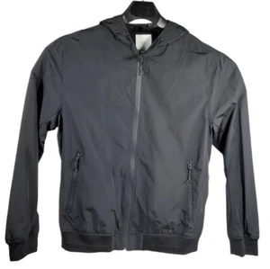 NWOT H&M Full Zip Black Drawstring Hood Jacket Lined Pockets L.O.G.G. Size M - Picture 1 of 6