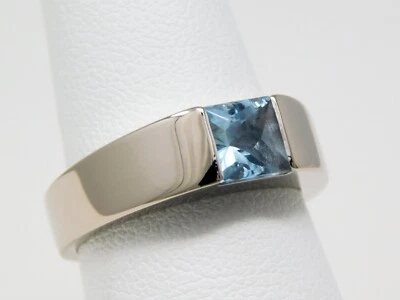 Cartier Tank 18 kt White Gold Square Aquamarine Band Ring Sz 54 (6.75+) B9031 - Image 1 of 4